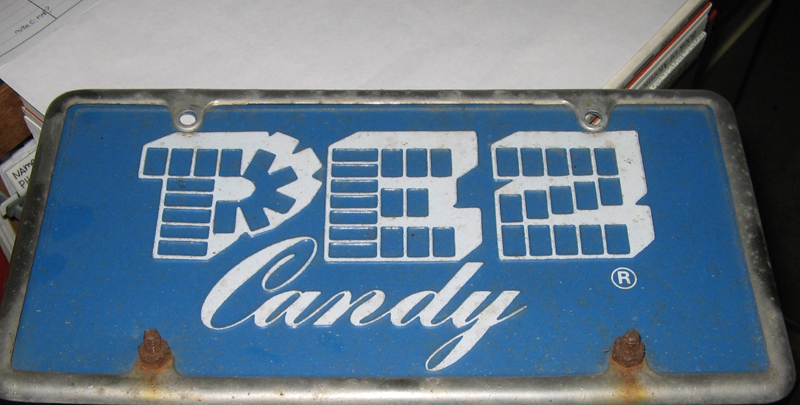 PEZ 70s employee company license plate