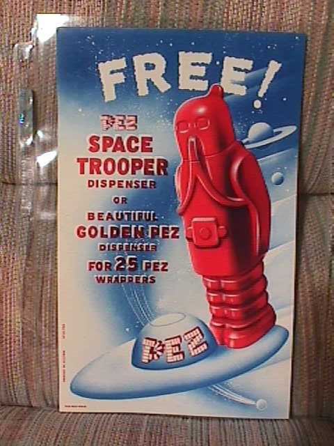 PEZ 50s robot flying saucer store display sign