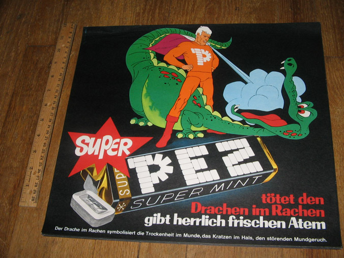 PEZ store display poster 70s supermint candy dragon