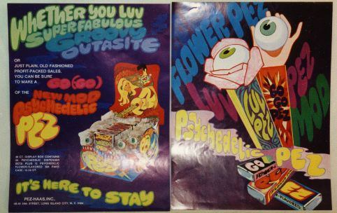 PEZ 60s Psychedelic Peter Max style store display ad
