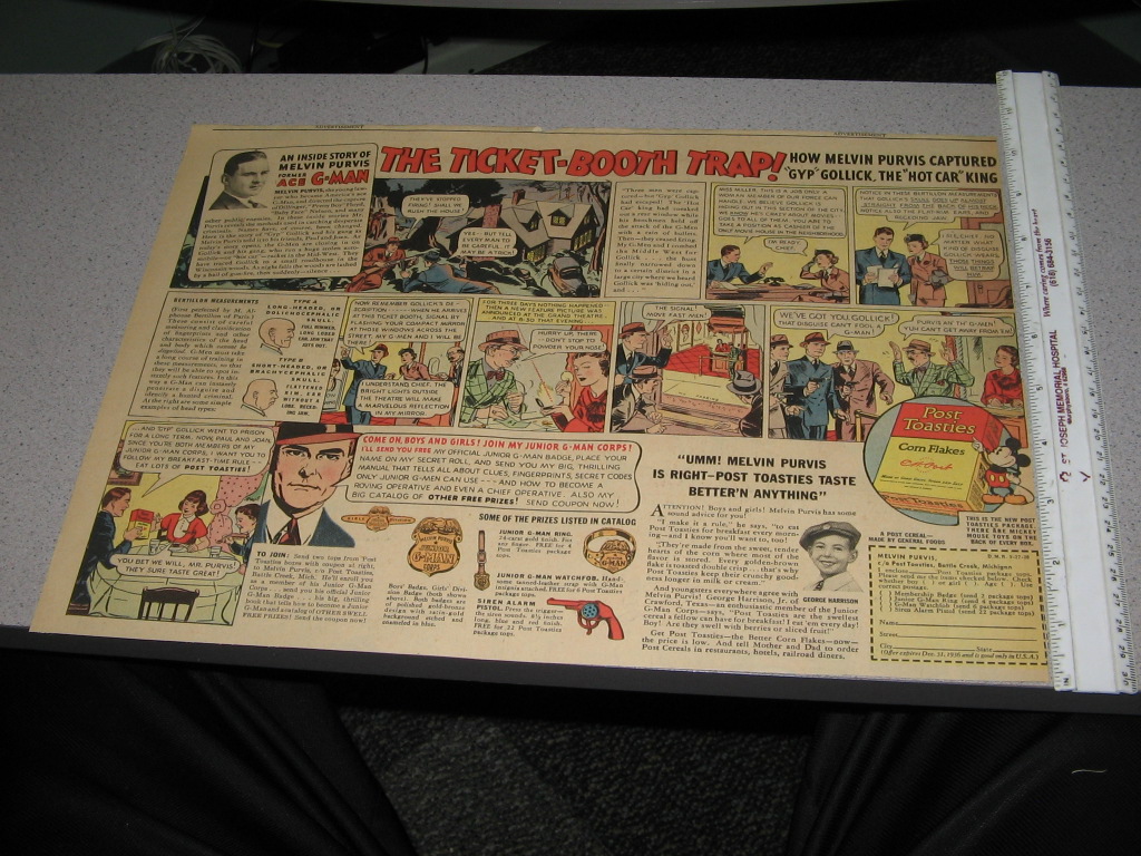Newspaper Ad 1930s Melvin Purvis G Man Comic Book Strip Siren Gun