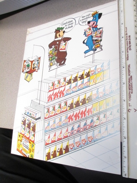 Kelloggs cereal box store display sheet 1960s Hanna Barbera YOGI BEAR HUCK HOUND