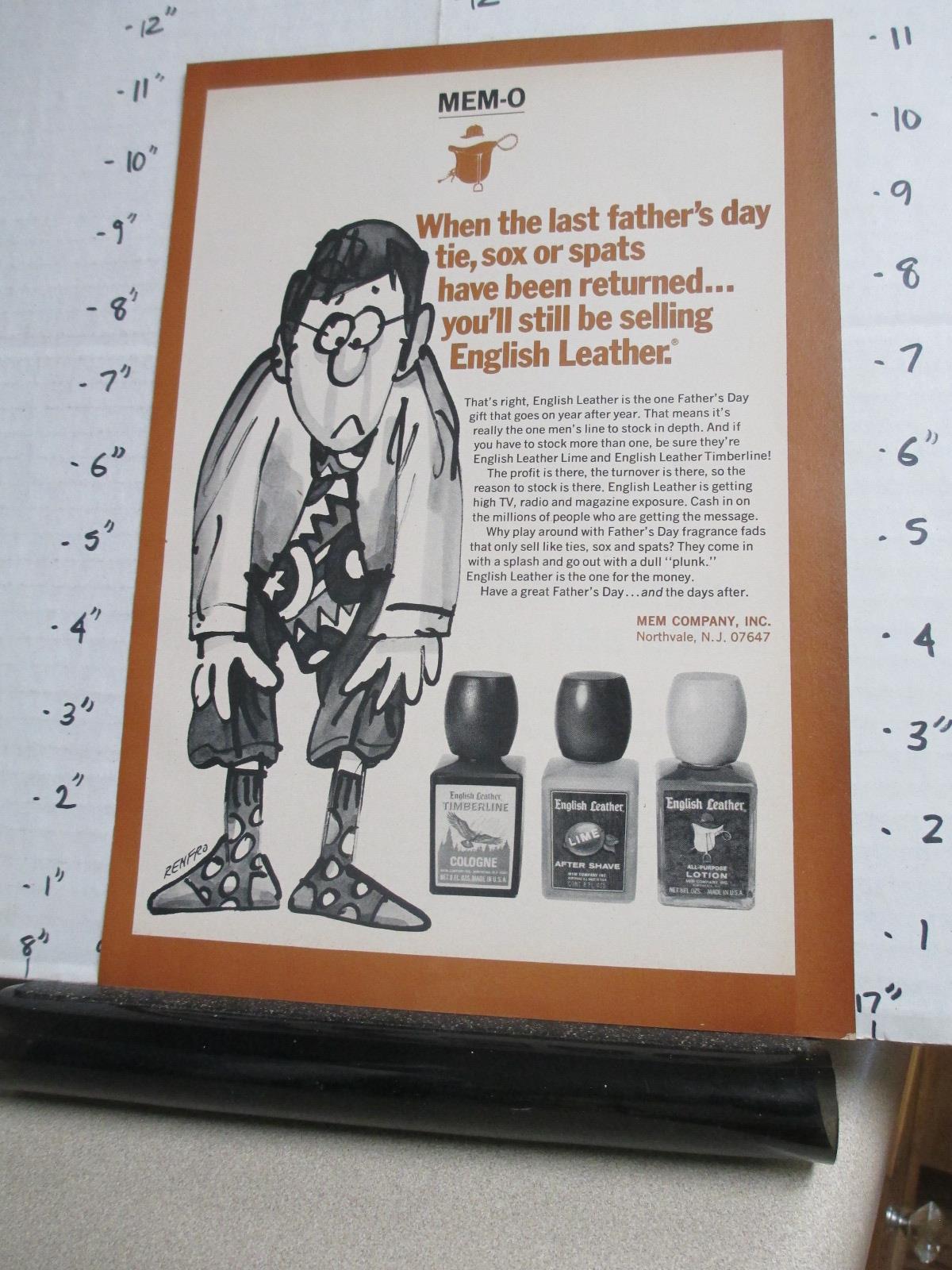 magazine ad 1970 MEM-O English Leather cologne bottle Northvale NJ dad